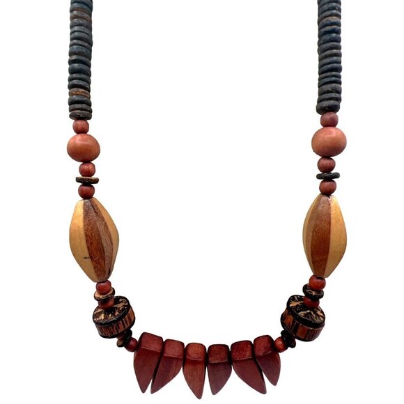 Vintage Bohemian Wooden Beaded Necklace.  C19 - Picture 2 of 12